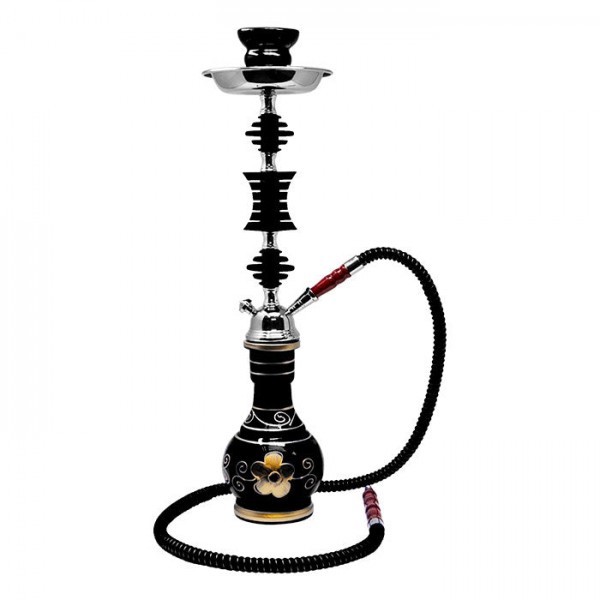 22" Hookah Flower Printed Black Glass Base