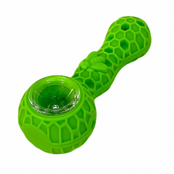 Honey Bee 4" Silicone Hand Pipe with Glass Bowl and Tool