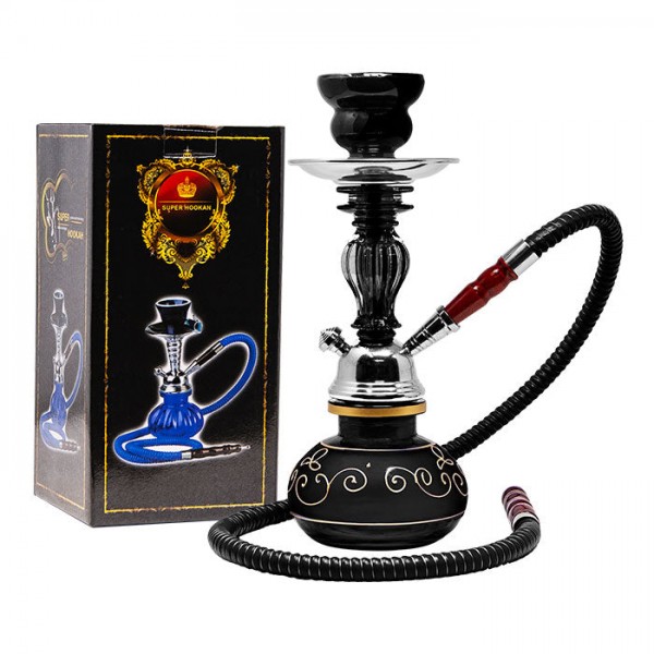 Floral Design Black 11" Glass Hookah